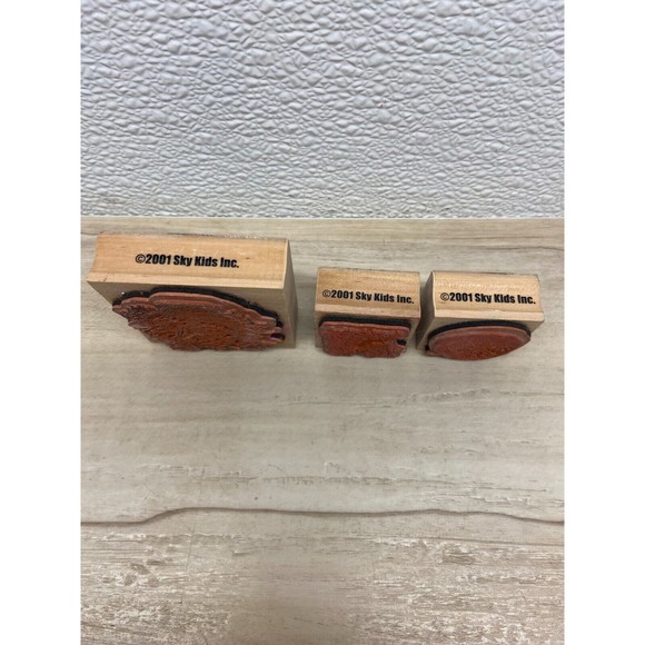 2001 Sky Kids Lot Of 3 Wood Mounted Rubber Stamps - Picture 3 of 10